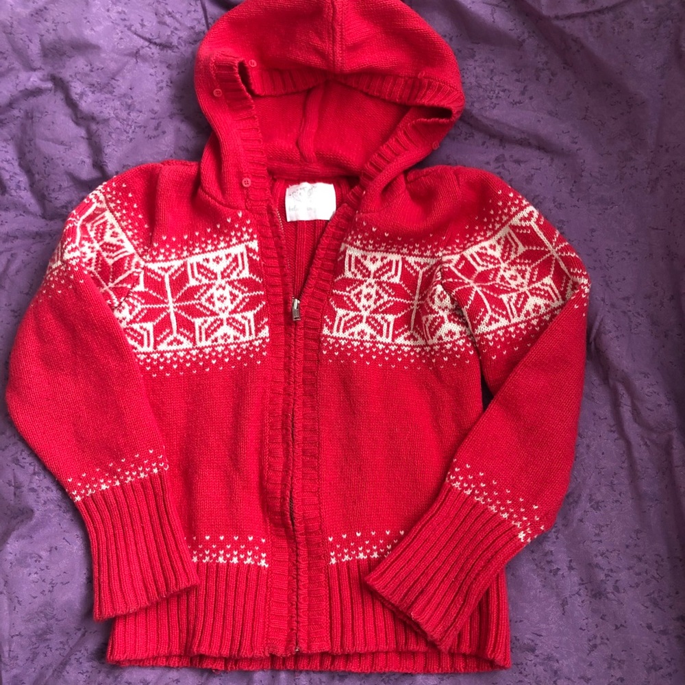 Justice Nordic zip sweater hoodie red cream 10 EUC